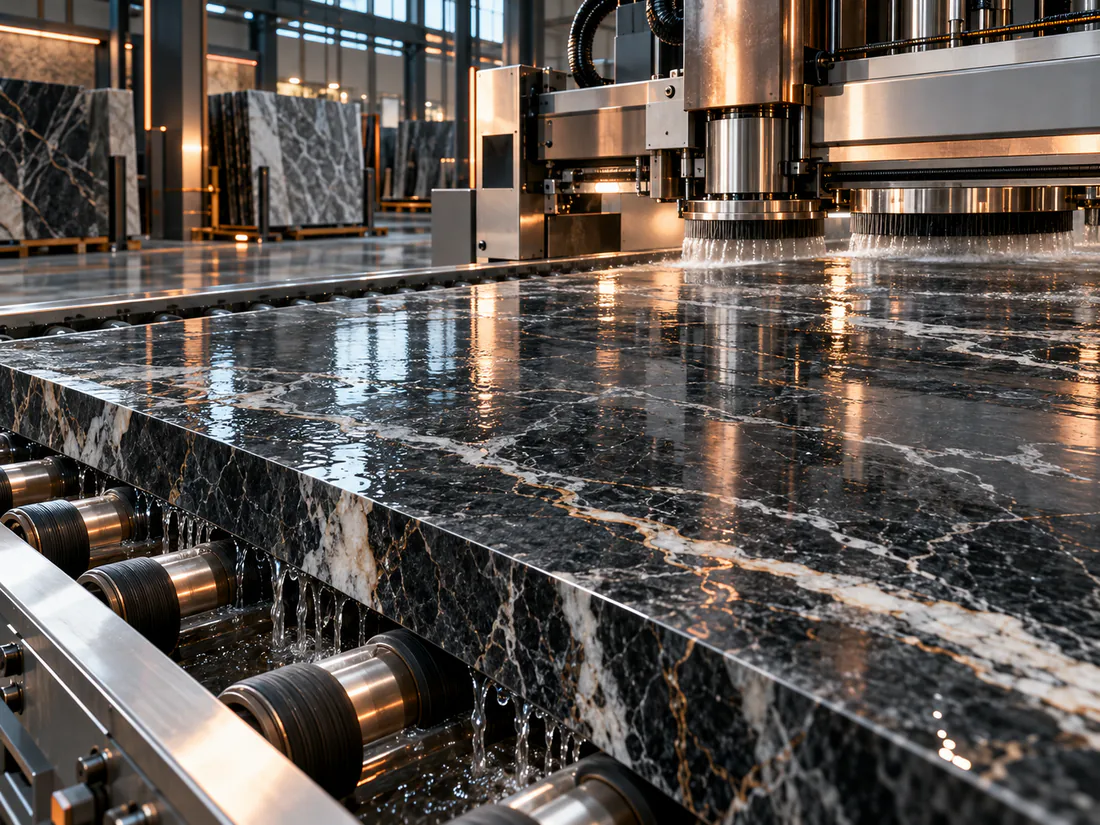 Stone processing equipment cutting and finishing natural stone slabs